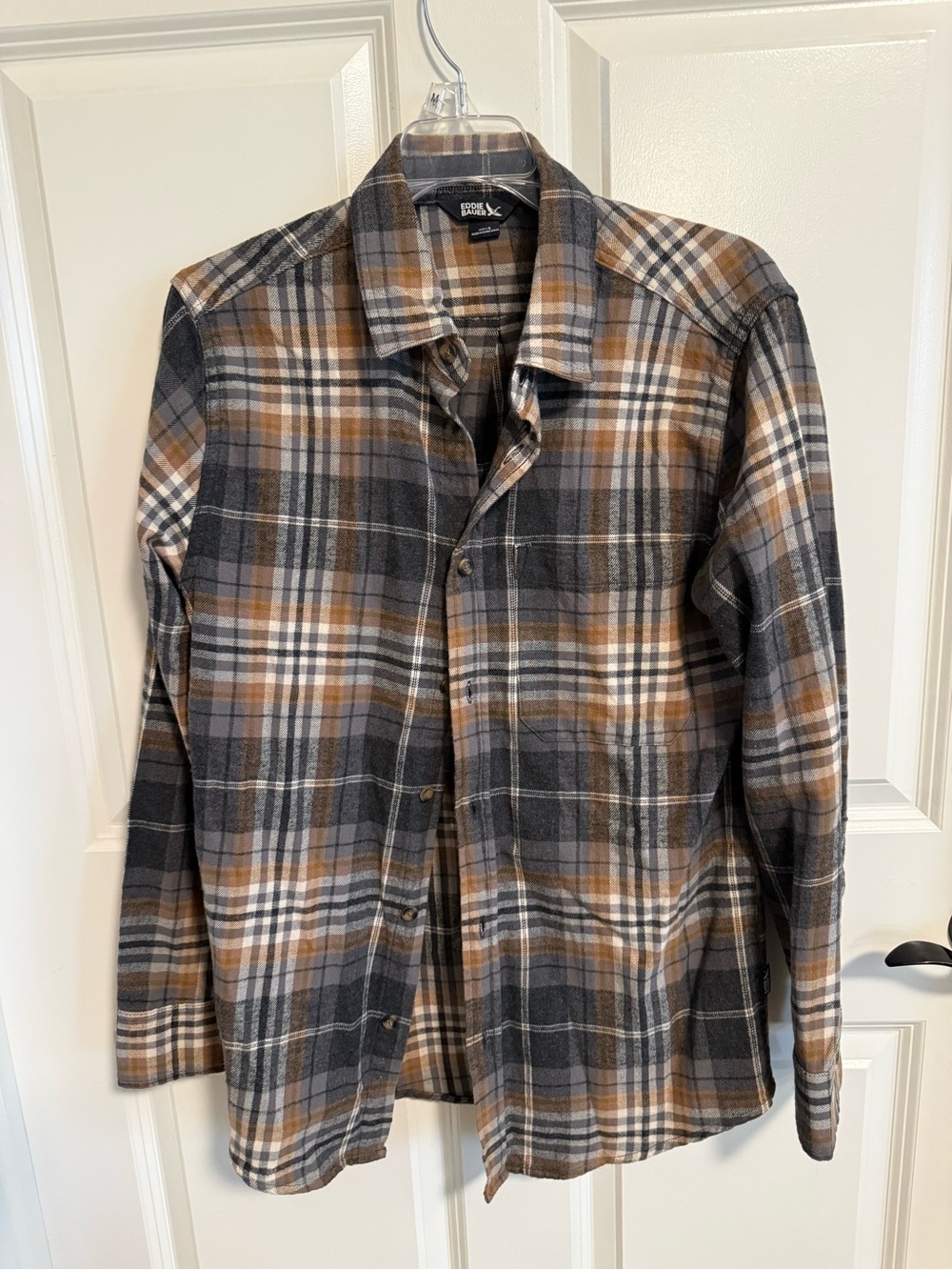 Eddie Bauer Gray and Brown Plaid Shirt Jacket